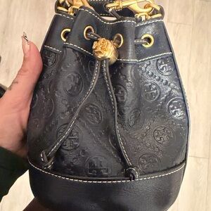 Tory Burch Navy Embossed Shoulder Bag